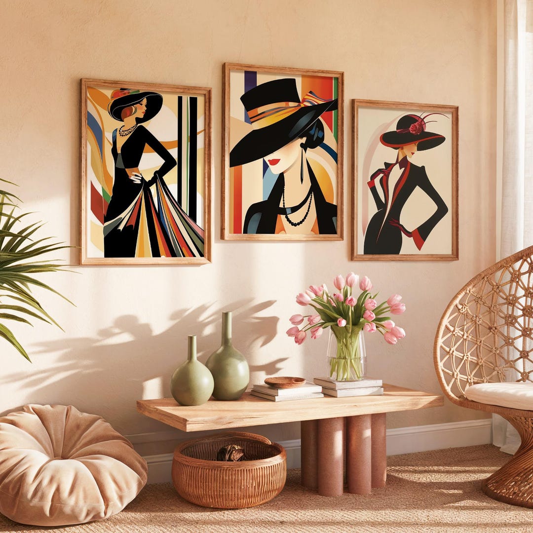 Art Deco Women in Hats Print Set: Black & Gold Fashion Posters - Etsy