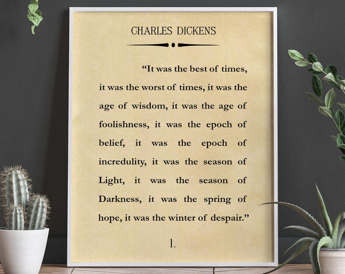 Charles Dickens A Tale of Two Cities Wall Art Literary Print Literary Poster Book Wall Art Vintage Book Art Book Quote Book Literature Gift