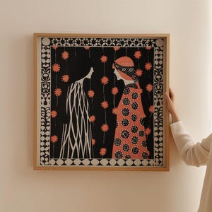 Póster Art Nouveau francés: Arte mural con siluetas florales de dos mujeres