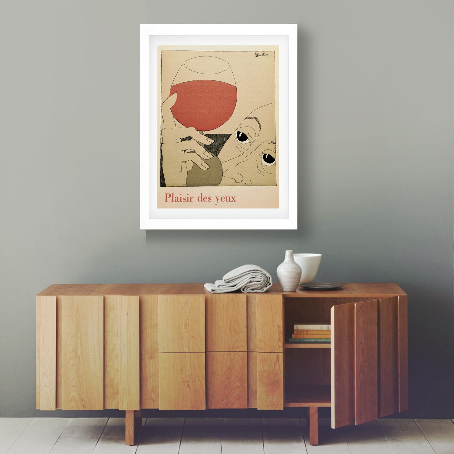 French Wine Poster Vintage French Wine Illustration Decor Bistro Decor