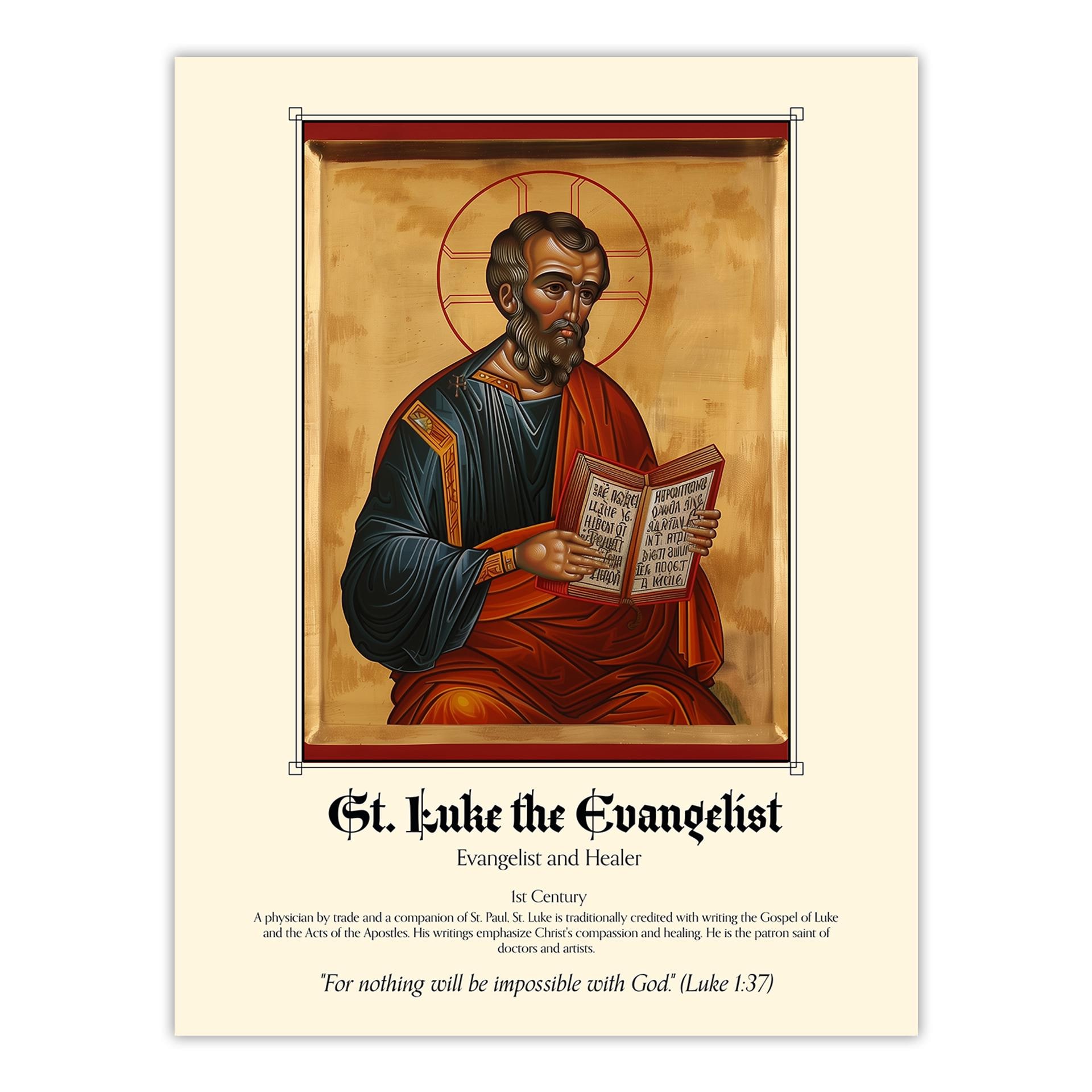 St. Luke the Evangelist Art: Patron Saint of Doctors, Artists