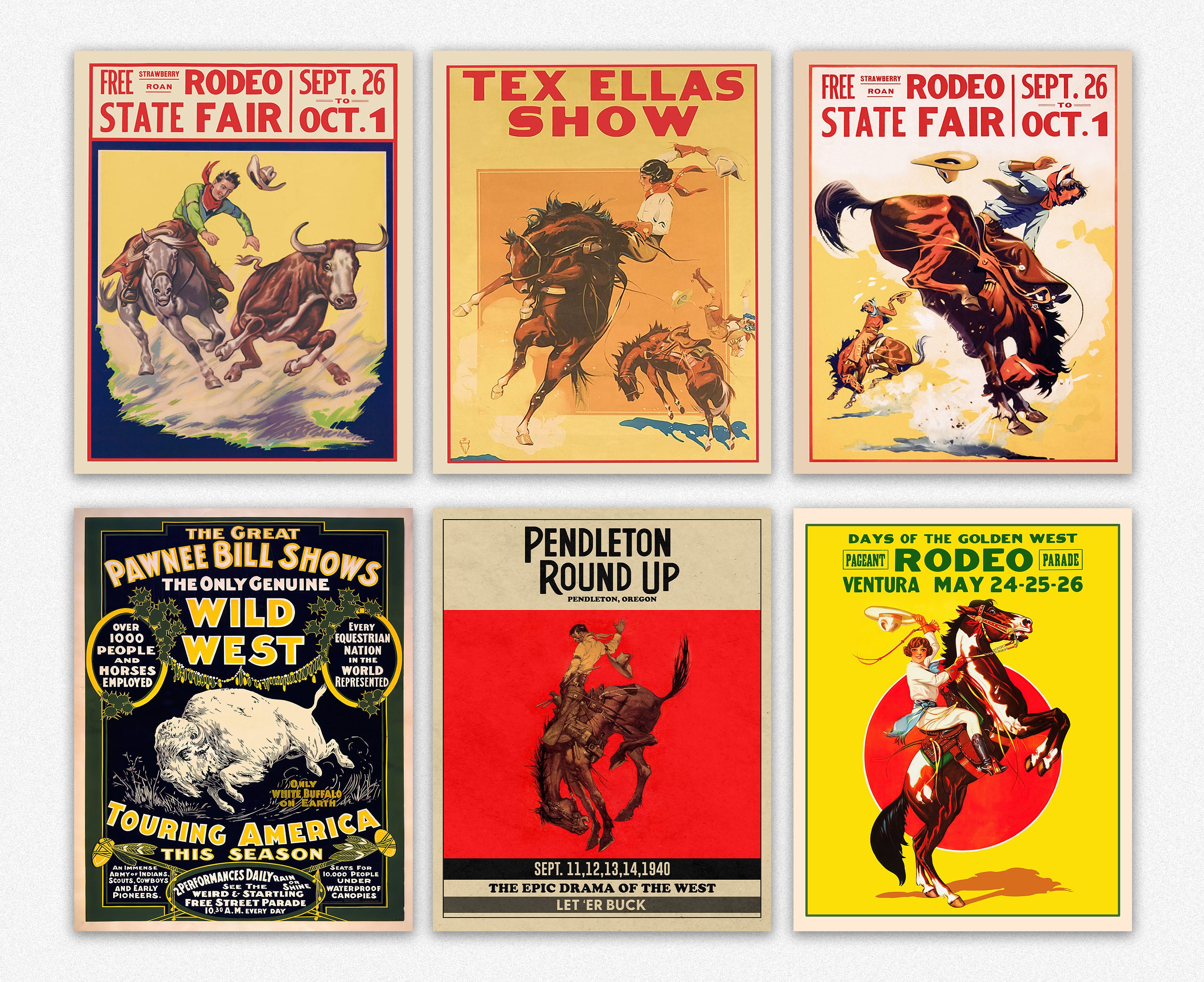 Vintage Rodeo Poster Set: Cowboy & Western Wall Art - Etsy