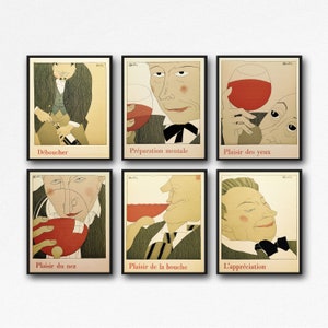 Poster del vino Stampe del vino set di 6 poster del vino Regalo del vino Arte della parete del vino Decorazione del vino Arte del vino Decorazione del vino Stampa del wine bar Poster del pub del vino Francese