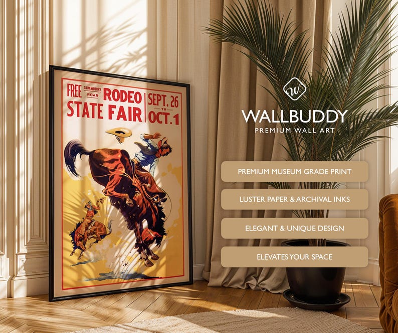 Vintage Rodeo Poster: Cowboy Wall Art, Western Decor image 3