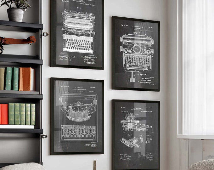 Set of 4 Elegant Vintage Typewriters Patent Posters and Prints - Ideal Gift for Writers and Office Wall Decor - WB43-234-235-236