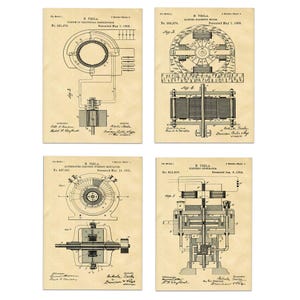 Tesla Inventions Nikola Tesla Poster Tesla Prints Tesla Wall Art Set of 4 Tesla Invention Prints Invention - Poster, Framed and Canvas Print Parchment