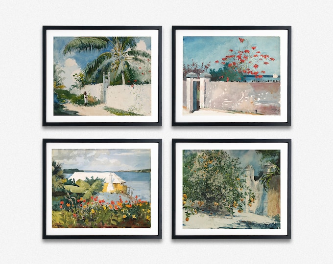 Watercolor Paintings of Bermuda and Nassau Paintings by Winslow Homer Set of 4 Coastal Bliss Watercolor Prints