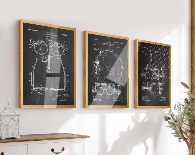 Eye-Opening Vision: Set of 3 Optician Blueprint Patent Posters - Ideal Decor for Optical Enthusiasts and Eye Care Professionals - WB622-627