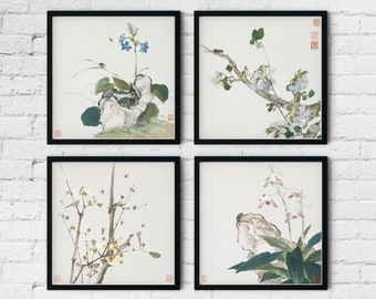 Chinese Botanical Prints Set of 4 Square Botanical Prints