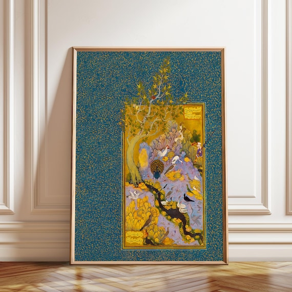 ペルシャの細密画：緑と金のイスラム美術版画 - Etsy 日本