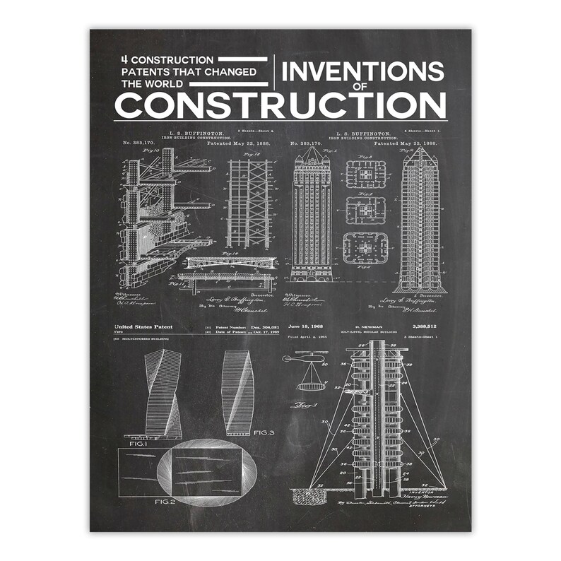 Construction Inventions Patent Art Print – Architect Blueprint Poster ...