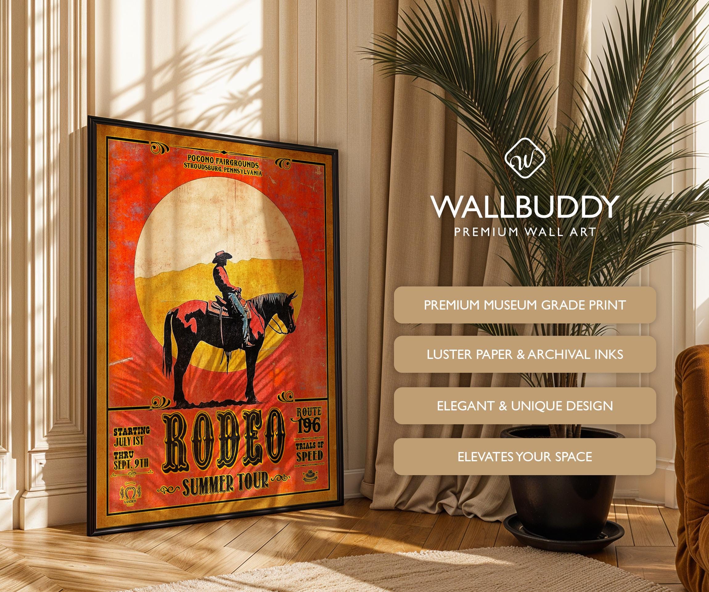 Poconos Rodeos Vintage 1966 Pocono Rodeo Poster – Cowboy Silhouette Western Wall Art ...