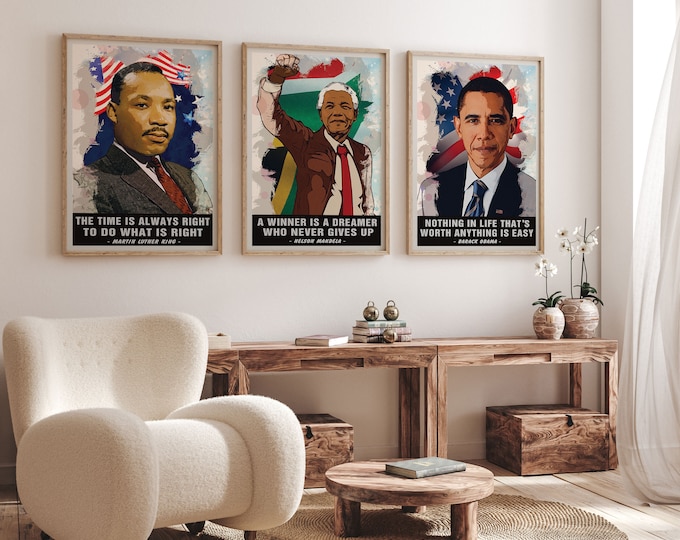 Champions of Equality: Martin Luther King, Nelson Mandela, Barack Obama - Set of 3 Inspirational Posters Historical Inspirational Posters