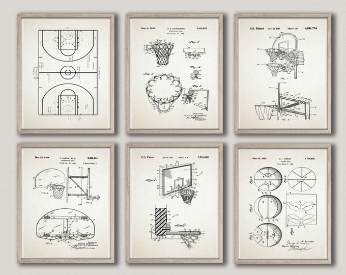 Basketball Posters Set of 6 Patent Prints Basketball Wall Art Basketball Decor Basketball Print Basketball Gift for Basketball WB296-WB301