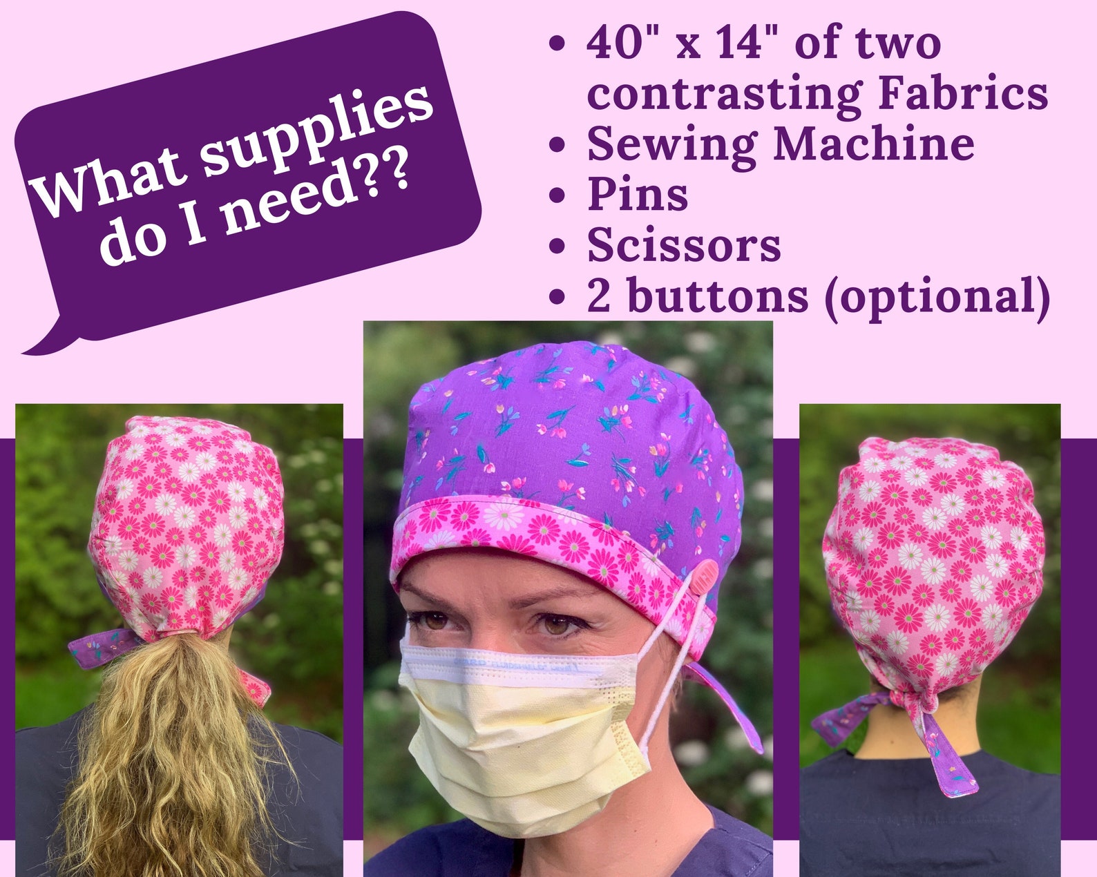 Scrub Hat PATTERN PDF, Reversible Scrub Cap Sewing Pattern, Sewing