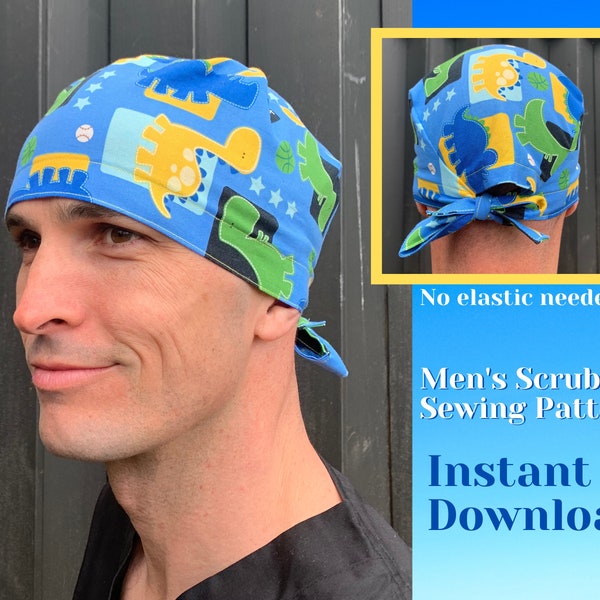 Scrub Cap SEWING PATTERN Men's, Scrub Cap Sewing Pattern, Mens Surgical Cap sewing pattern, scrub cap with button sewing pattern
