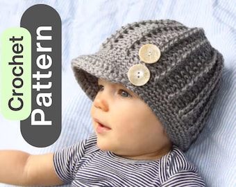 Crochet Hat Pattern for Girl or Boy, Hat With Visor, Newsbody Hat - Main Image