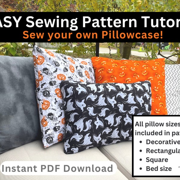 Halloween Decor- How to Sew your own Pillow Case! EASY Pillow Case Sewing Tutorial, Envelope Pillow cover sewing pattern, Sewing Tutorial