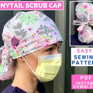 Patrón de costura de gorro quirúrgico con cola de caballo en PDF, patrón de gorro quirúrgico con cola de caballo, patrón de costura de gorro quirúrgico con cola de caballo, tutorial de patrón de gorro quirúrgico en PDF