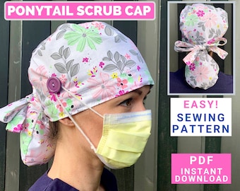 Ponytail Scrub Hat SEWING PATTERN PDF Ponytail Surgical Cap