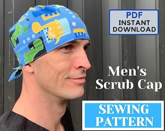 Surgical Cap SEWING PATTERN no elastic PDF, Mens Scrub Cap Sewing Pattern, Mens Surgical Cap sewing pattern, scrub cap with button