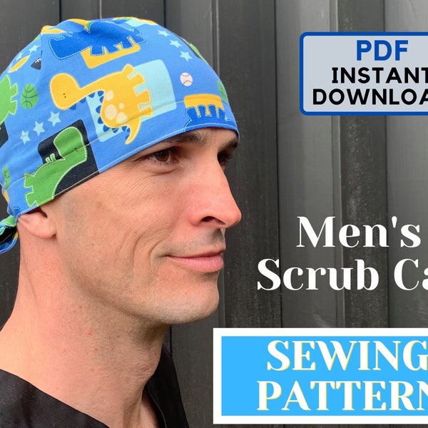 Surgical Cap SEWING PATTERN no elastic PDF, Mens Scrub Cap Sewing Pattern, Mens Surgical Cap sewing pattern, scrub cap with button