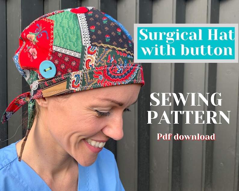 Surgical Hat SEWING PATTERN PDF Scrub Cap With Button Sewing Etsy UK