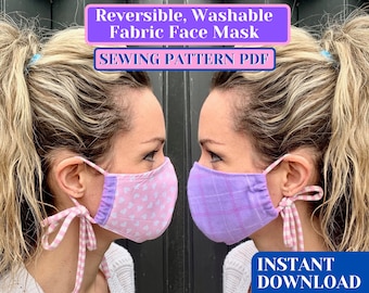 Fabric Face Mask Sewing Pattern pdf, How to make a mask, Reversible Face Mask pattern pdf, diy fabric face mask, fabric mask pattern pdf