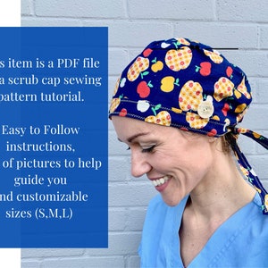 Scrub Cap SEWING PATTERN PDF, Surgical Cap sewing pattern, scrub cap pattern, scrub hat with room for hair, nurses hat, chemo hat pattern image 5