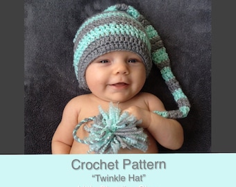 CROCHET PATTERN, Newborn Prop, Elf Hat Crochet Pattern, Long-Tailed Hat, Newborn Photography Ideas, Crochet Tutorial Newborn Hat