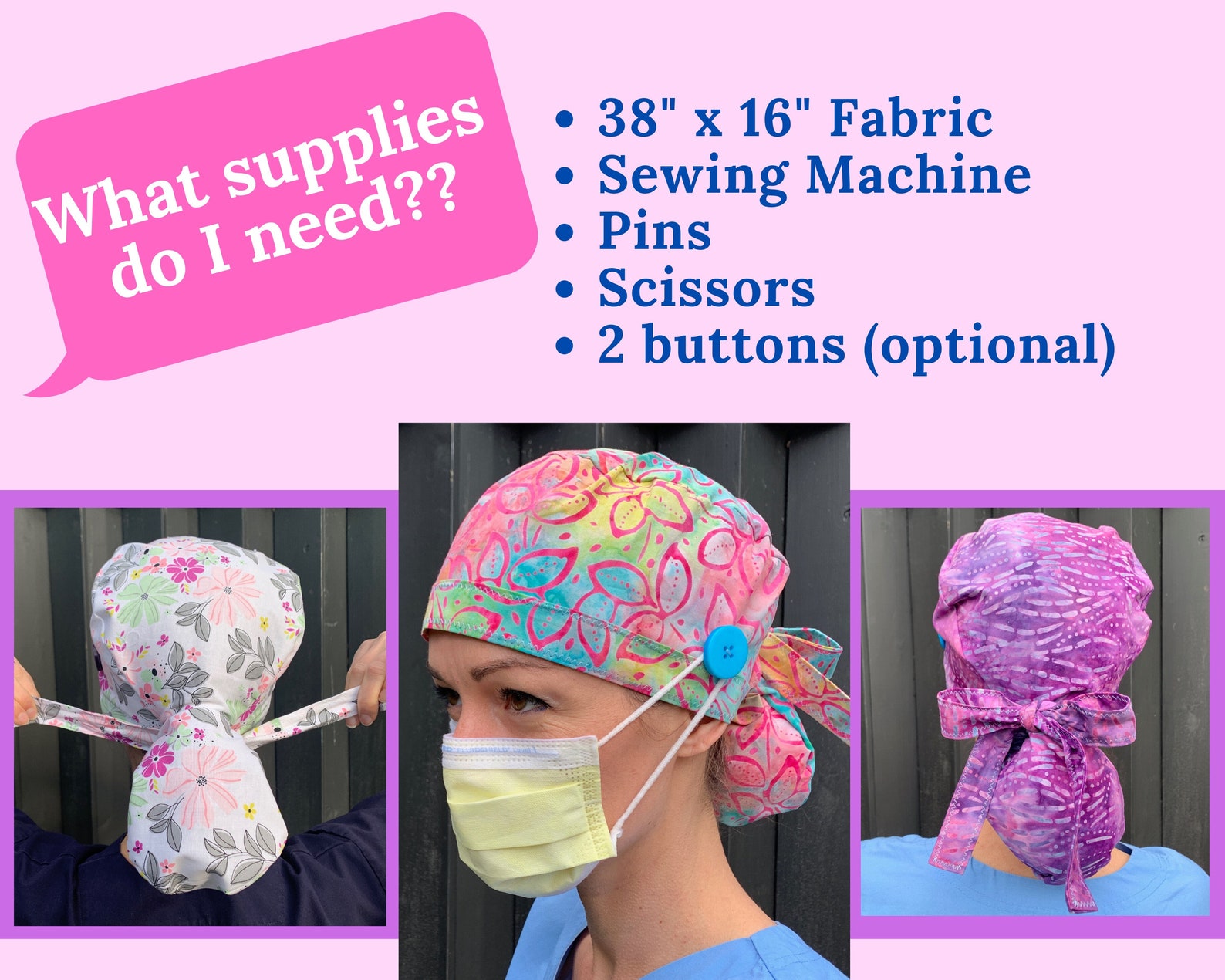 Ponytail Scrub Cap SEWING PATTERN PDF Ponytail Surgical Cap Etsy