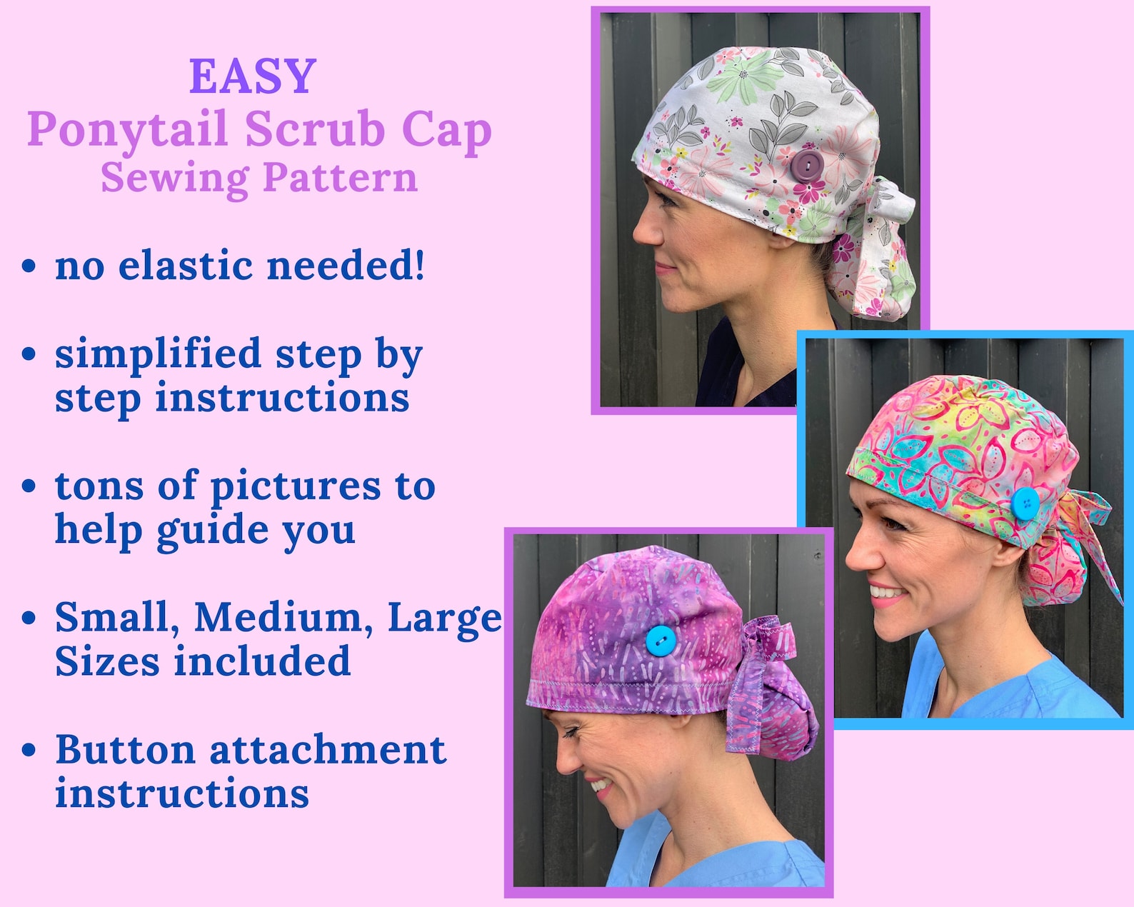 Surgical Cap Women Ponytail SEWING PATTERN PDF Ponytail Scrub - Etsy Canada