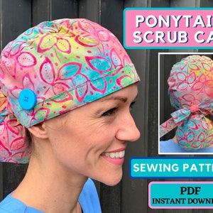 Ponytail Scrub Cap SEWING PATTERN PDF, Ponytail Surgical Cap women pattern, ponytail scrub hat sewing pattern, scrub cap pattern tutorial