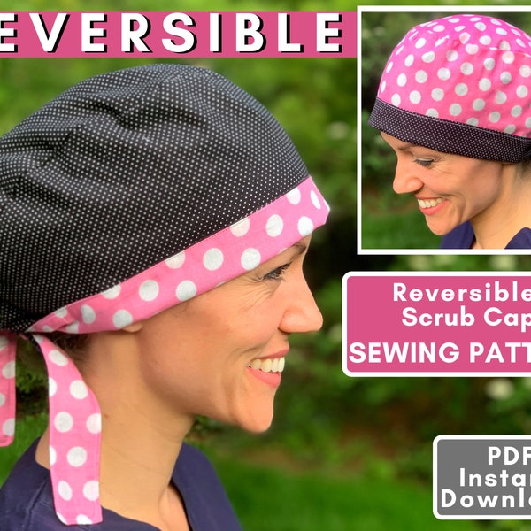 Surgical Cap PATTERN PDF, Reversible Surgical Cap Sewing pattern, reversible scrub hat sewing pattern, scrub cap pattern tutorial, DIY cap