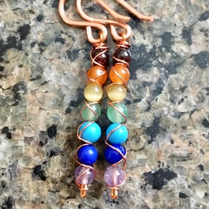 Copper or Silver Chakra Dangle Earrings, Spiritual Healing