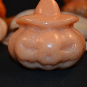 Hand Carved Orange Calcite Jack-O-Lantern: Halloween Decor