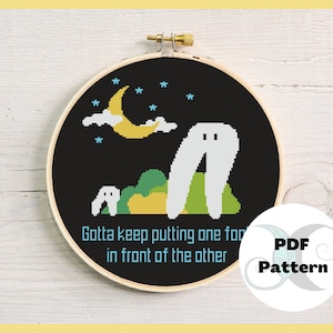 Fresno Nightcrawlers &quot;Gotta keep putting one foot in front of the other&quot; | Wholesome Cross Stitch PDF Pattern | Beginner design