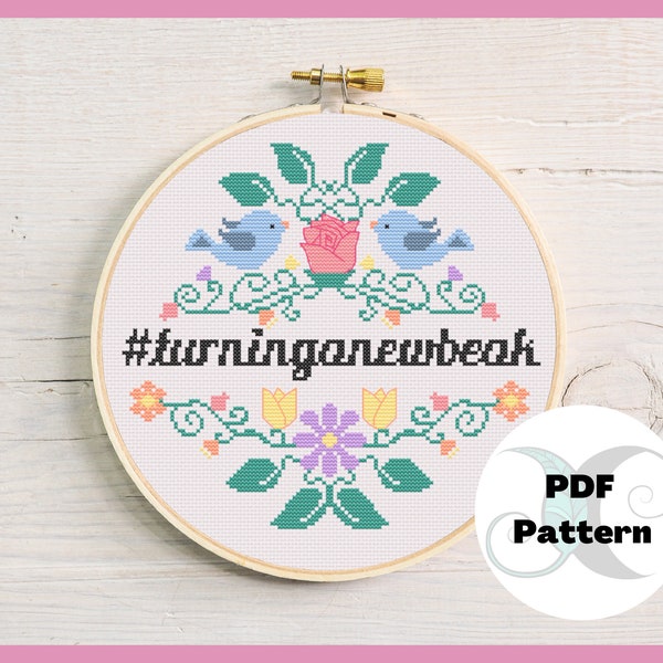 A Court of Fey and Flowers #turninganewbeak | Cross Stitch PDF Pattern | Dimension 20 Actual play inspired | Lords of the Wing catch phrase