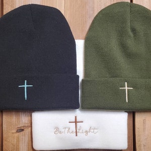 Embroidered Cross Knit Beanie, Cross Embroidered beanie, Be The Light, Christian knit beanie, Christian beanie, Cross, God, Jesus, wwjd, hat