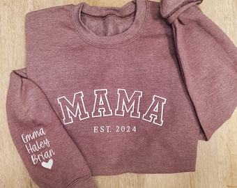 Custom Embroidered Mama Sweatshirt, Personalized Mom Hoodie With Names, New Mama Outfit, Pregnancy Announcement Clothing, Mom Christmas Gift