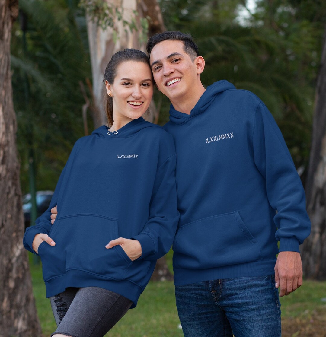 Embroidered Anniversary Date Hoodie, Roman Numerals Couples Sweatshirt
