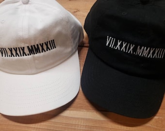 Anniversary Date Roman Numerals Hats, Custom Anniversary Date Hat, Couple Hats, Gifts for Him, Gifts for Her, Baseball Cap, husband gift