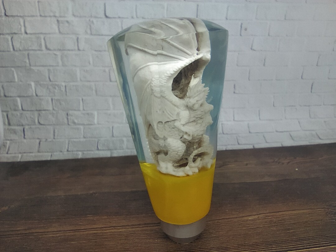 Underwater Dragon Sculpture Gear Shifter Knob Deer Antler Acrilyc Resin
