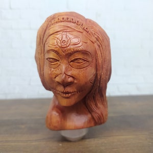 Tribal Tattoo Indian Girl Gear Shift Knob Handle Transmission from Wood Hand Carved