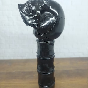 Calavera esqueleto cabeza mango cuchillo cuchillo bastón bastón de madera tallada a mano pintada