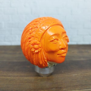 Indian Girl Woman Head Gear Shift Shifter Knob Handle Transmission from Billiard Ball Number 5 Hand Carved