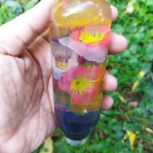 Underwater Red Pink & Yellow Cherry Blossom  Flower Gear Shift Knob Acrylic Resin_a300
