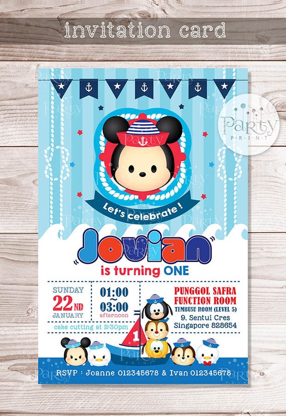 Print-It-Yourself (Digital Copy) Tsum Tsum Inspired Nautical Invitation Card Design A**No physical item will be shipped Il_570xn