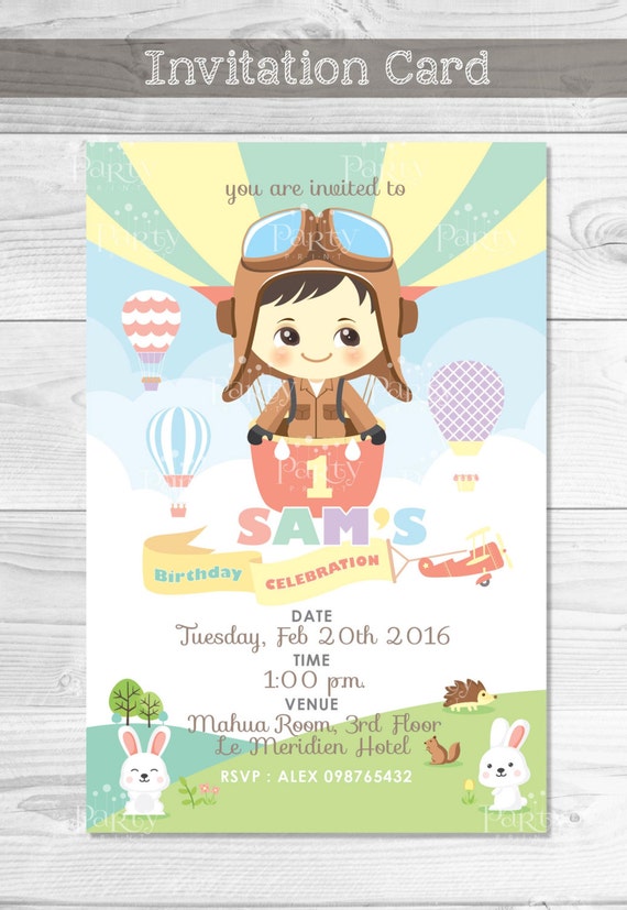 Print-It-Yourself (Digital Copy) Hot Air Balloon & Little Aviator Invitation Card**No physical item will be shipped Il_570xn