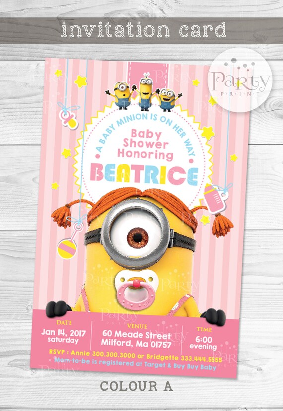 Print-It-Yourself (Digital Copy) Minions Baby Shower Invitation Pink **No physical item will be shipped Il_570xn